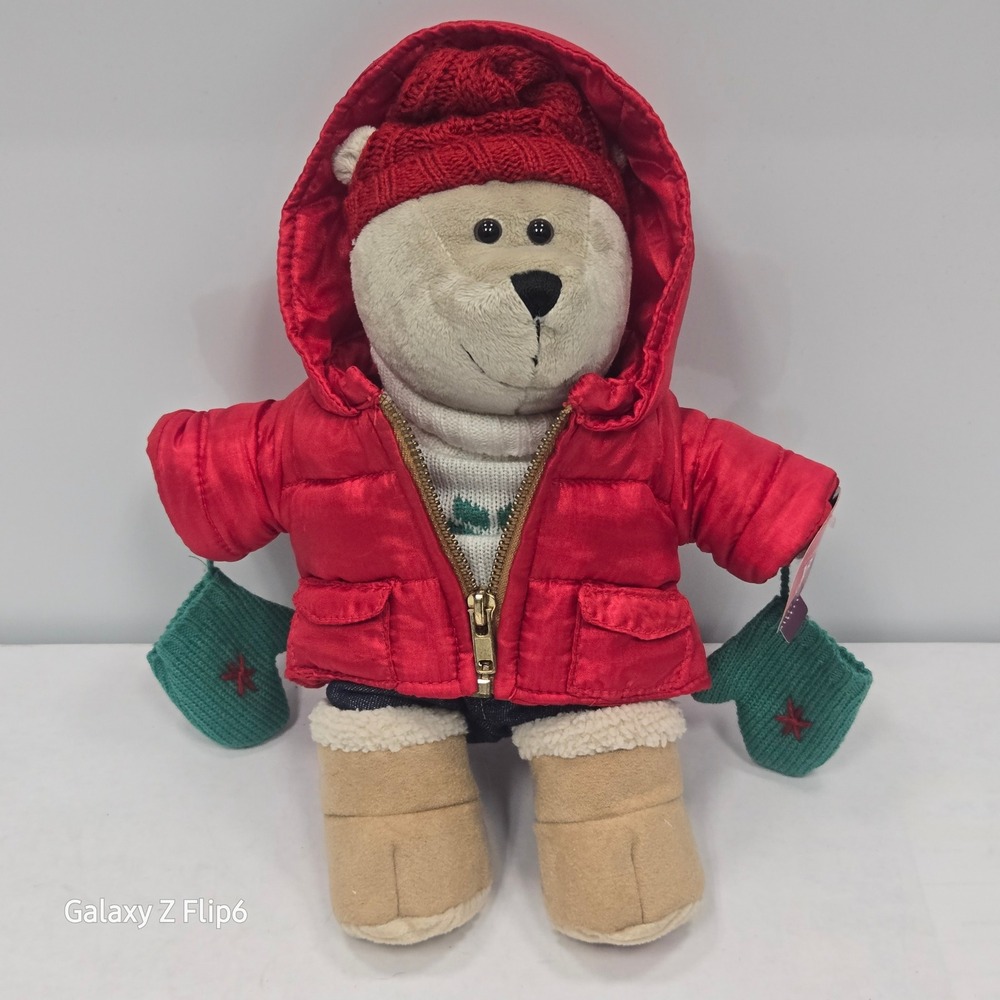 Starbucks Bearista Bear 2006 Holiday 51st Edition‎ Red Puffer Jacket Plush 10"